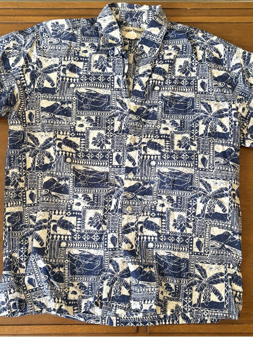 Cooke Street Navy & White Tropical Print Button-Down Shirt